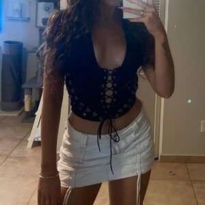 White Fox Black Halter Corset Women's Top